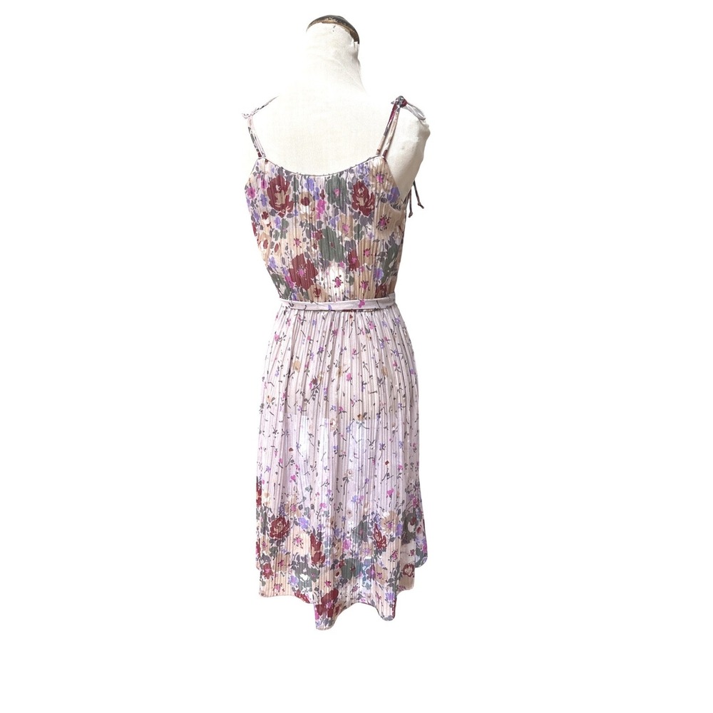 Vintage Floral Pleated Tie Strap Midi Sheer Dress Cottagecore Boho Romantic S - Picture 6 of 6